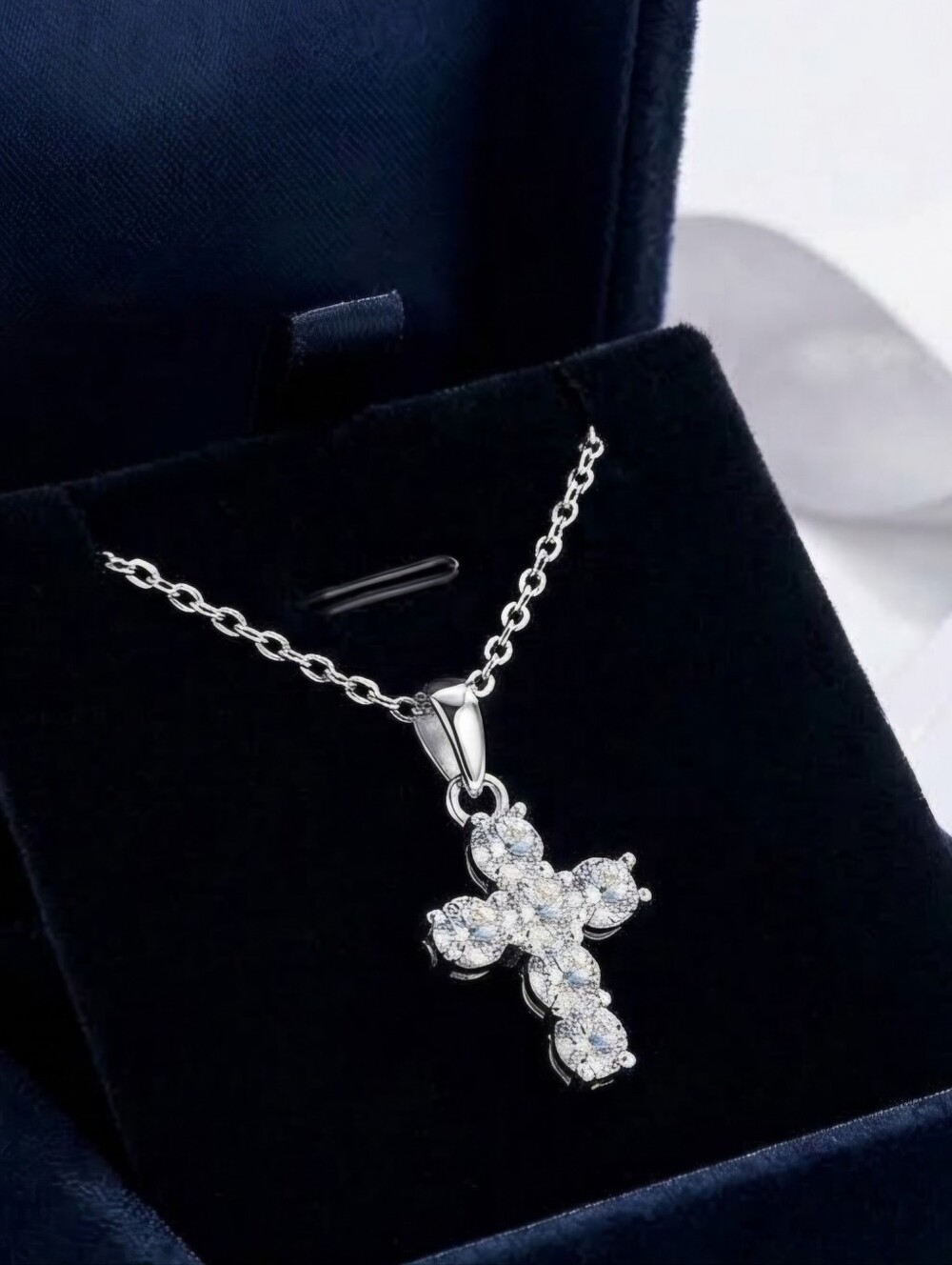 Moissanite Silver Cross Necklace